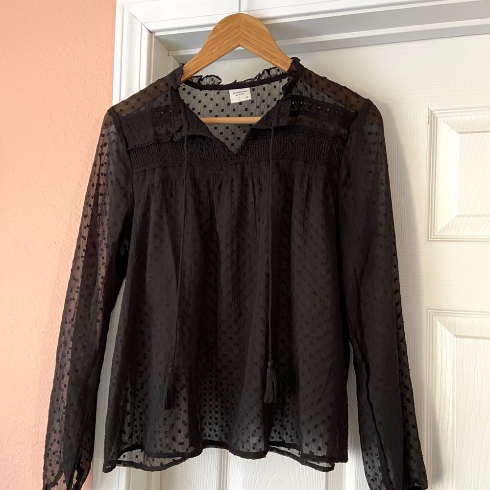 ASOS Sheer Black Dot Blouse with Tassels